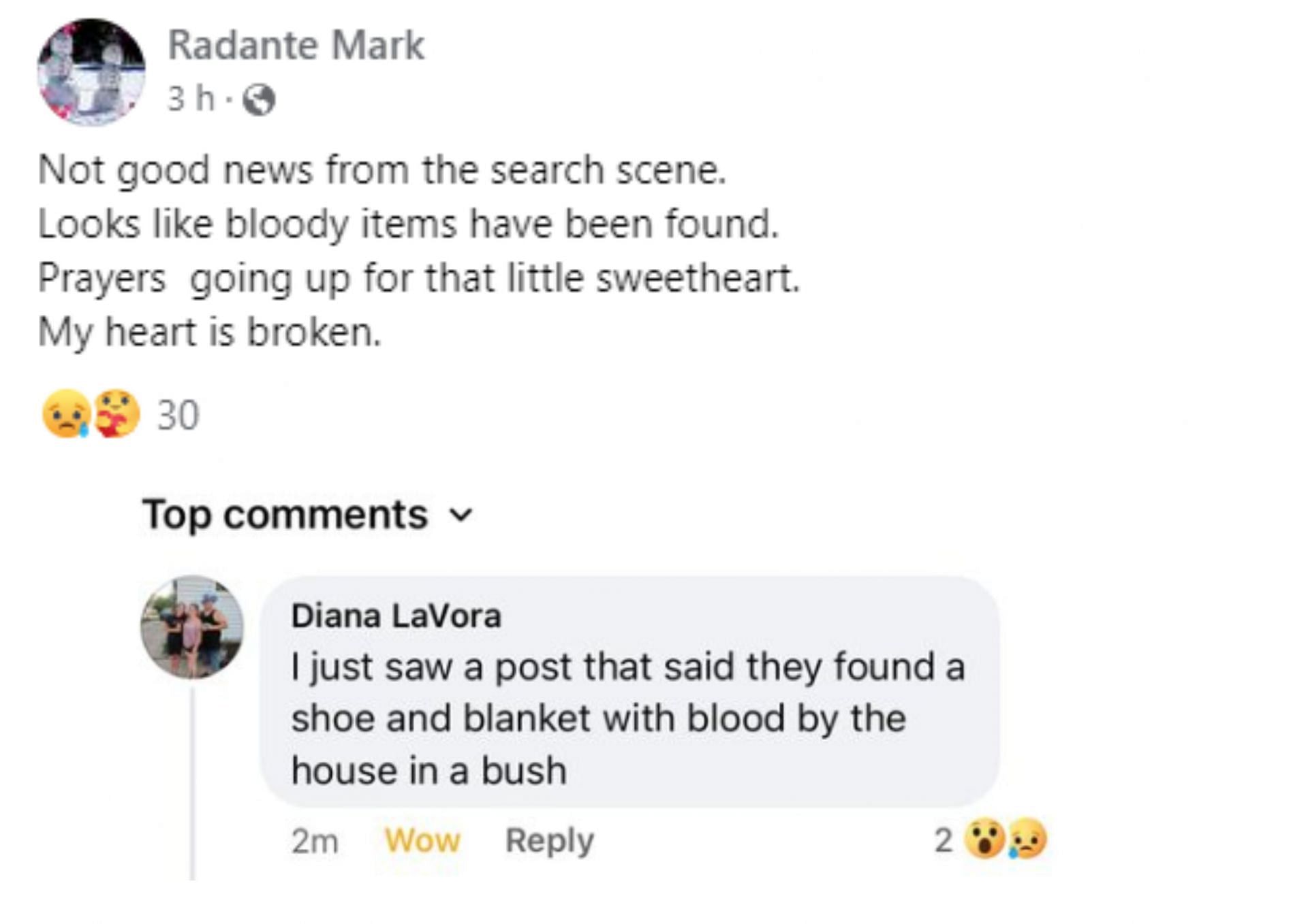 Netizens speculate about the child's disappearance (Image via Kylee Kobylarczyk and Radante Mark/Facebook)
